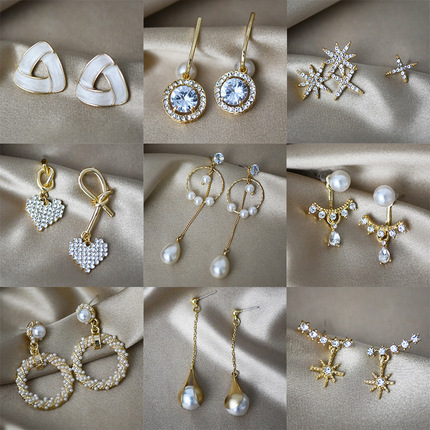 Silver needle, fashionable earrings from pearl, zirconium with tassels, Korean style, simple and elegant design, light luxury style