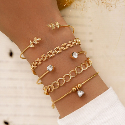 Leaf Diamond Beaded Bracelet Ladies Bracelet 5 Piece Set