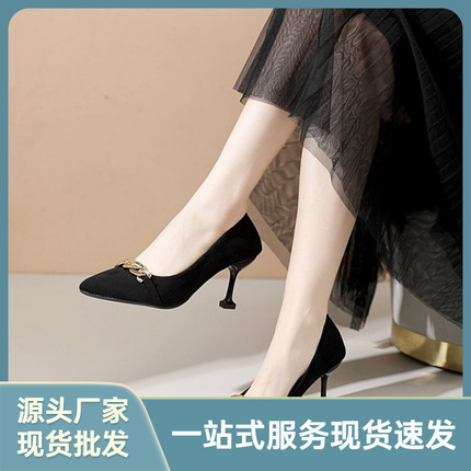 High velvet footwear, fashionable black nurse uniform pointy toe, shoes, soft sole