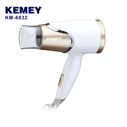 Foldable harmless white handheld hot and cold hair dryer, no hair damage