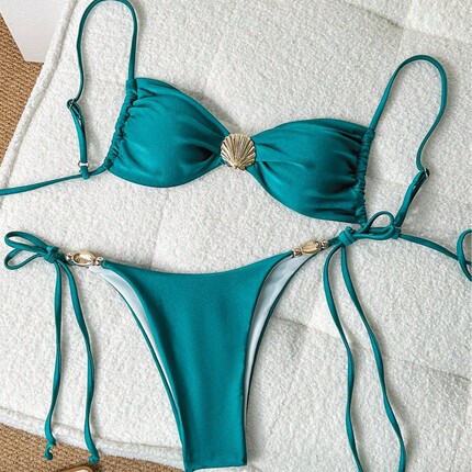 Colored sexy swimwear, European style, drawstring, Amazon