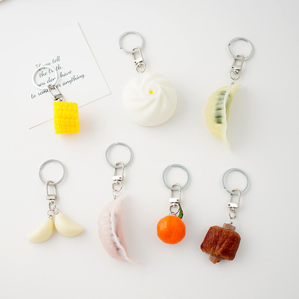 Garlic pork ribbon bun keychain men's schoolbags, original personalities simulation food fun funny jewelry