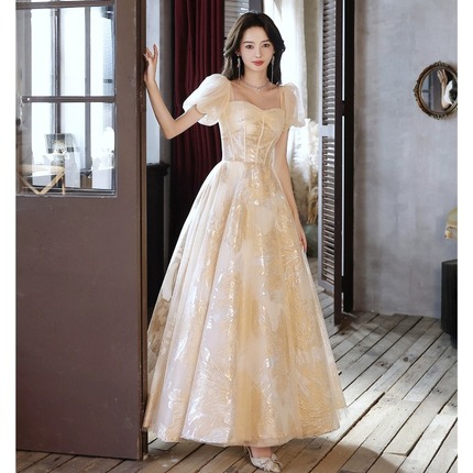 Elite fashionable evening dress, french style, high-quality style, champagne color