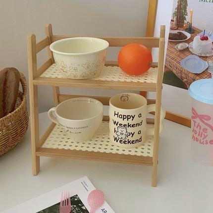 Cream style rattan cup storage rack cup rack multi-layer desktop sundries storage rack dormitory kitchen storage rack